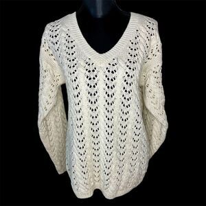 Xtra Energy Sweater Vintage Chunky Crochet Open Knit Vtg Ivory Cream Size Large